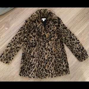 Faux fur plush leopard coat-LIKE NEW